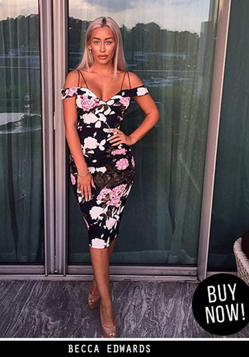 Navy Off Shoulder Floral Bodycon Midi Dress – AX Paris