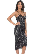 Black And Nude Contrast Lace Wrap Dress