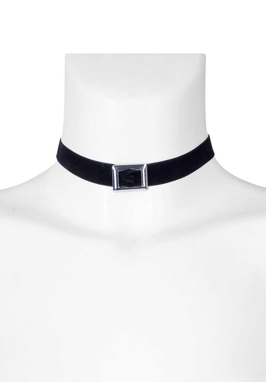 Black and Silver Velvet Buckle Choker – AX Paris
