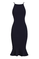 Black Bodycon Midi Dress With Frill Hem