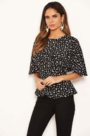 Black Ditsy Floral Flared Blouse