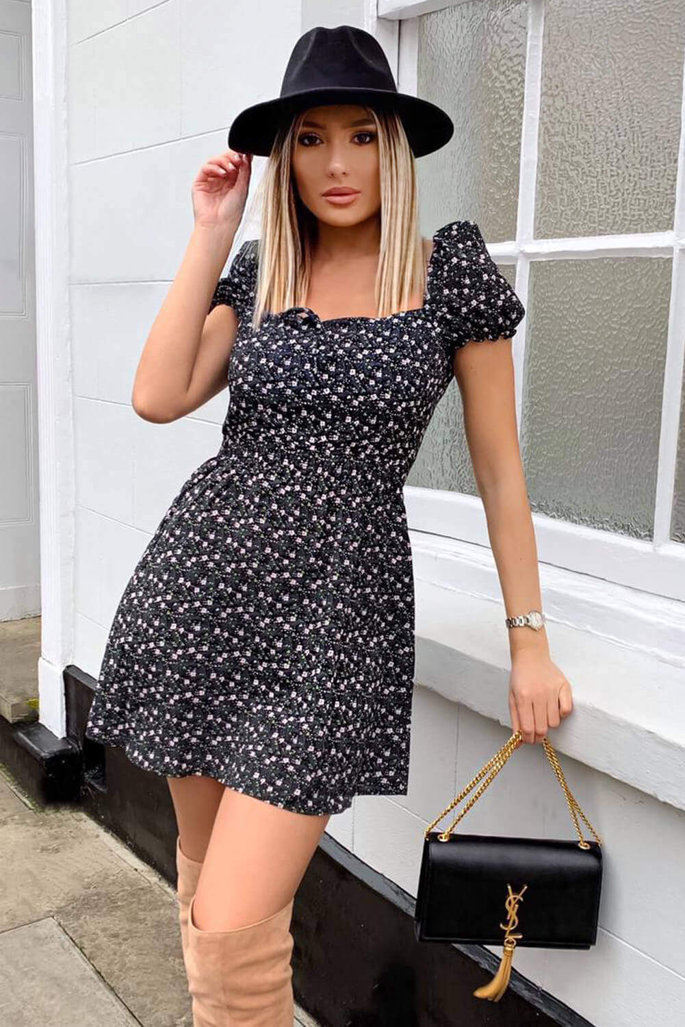 flynn skye maiden mini dress Black Ditsy Floral Puff Sleeve Day Dress – AX Paris