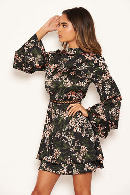 Black Floral Frill Skirt Dress – AX Paris