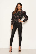 Black Floral Ruched Sleeves top