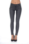 Black Ribbed Leather Look Skinny Jeans