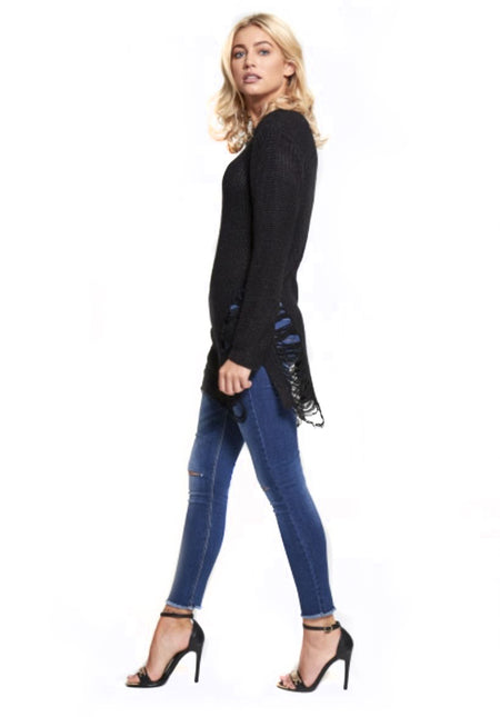 Black Ladder Cable Knit Jumper
