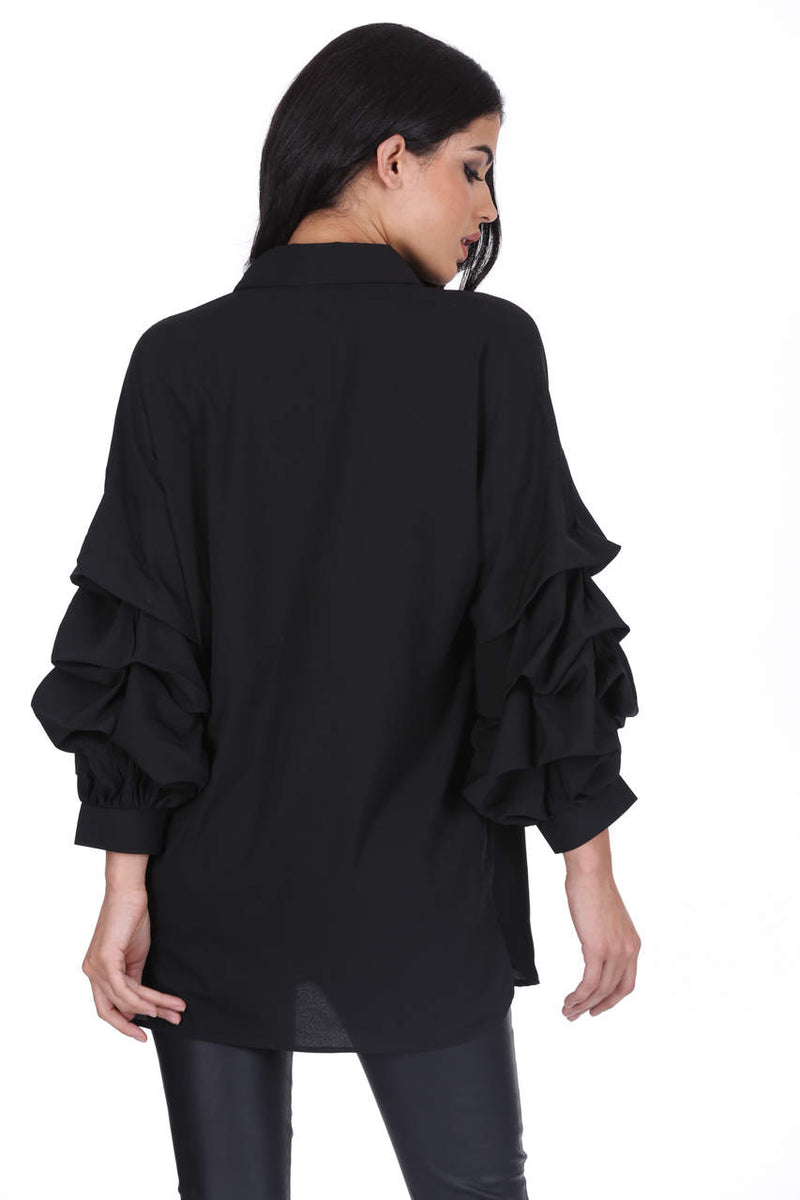 Black Ruffle Sleeve Shirt