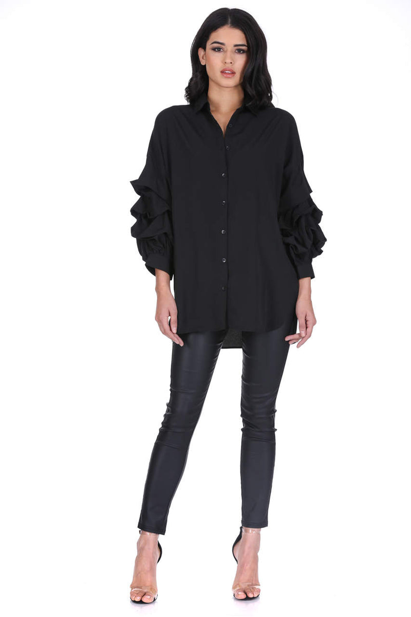 Black Ruffle Sleeve Shirt