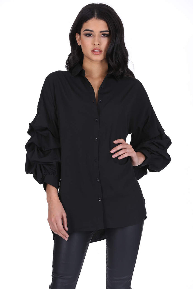 Black Ruffle Sleeve Shirt