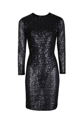 Black Sequin Sleeved Midi Dress