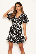 Black Spotted Ruched Bust Detail Dress