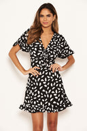 Black Spotted Ruched Bust Detail Dress