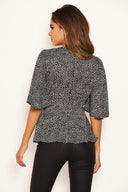 Black Spotty Flared Blouse