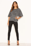 Black Spotty Flared Blouse