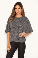 Black Spotty Flared Blouse