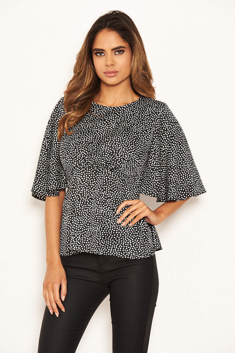 Black Spotty Flared Blouse