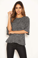 Black Spotty Flared Blouse