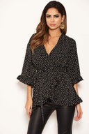 Black Frill Spotted Wrap Top