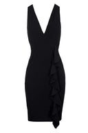 Black V-Neck Front frill Bodycon Dress