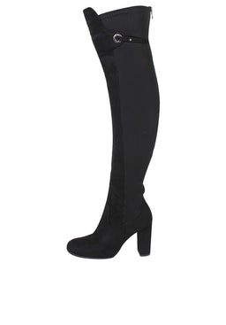 Black Over The Knee Boots With Silver Zip Detail