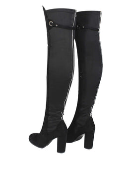 Black Over The Knee Boots With Silver Zip Detail