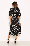 Black Polka Dot Ruffle Sleeve Split Dress