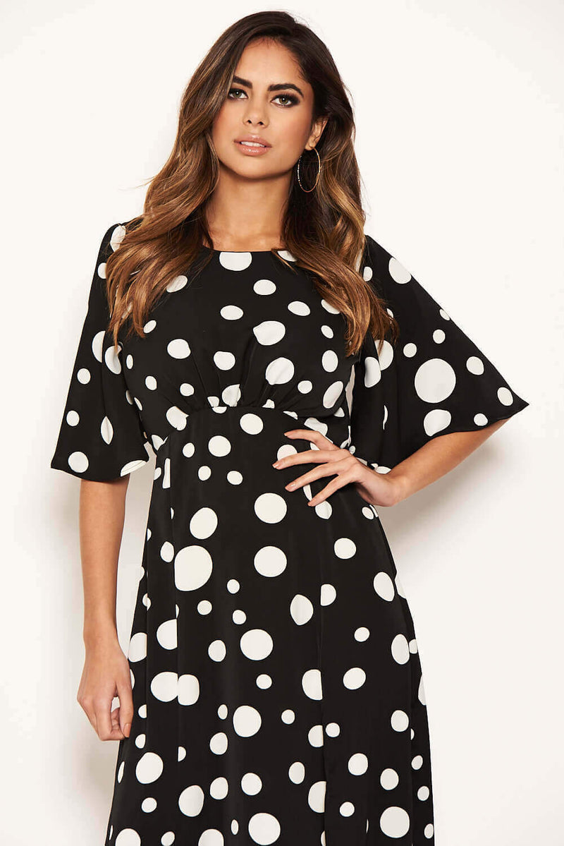 Black Polka Dot Ruffle Sleeve Split Dress – AX Paris