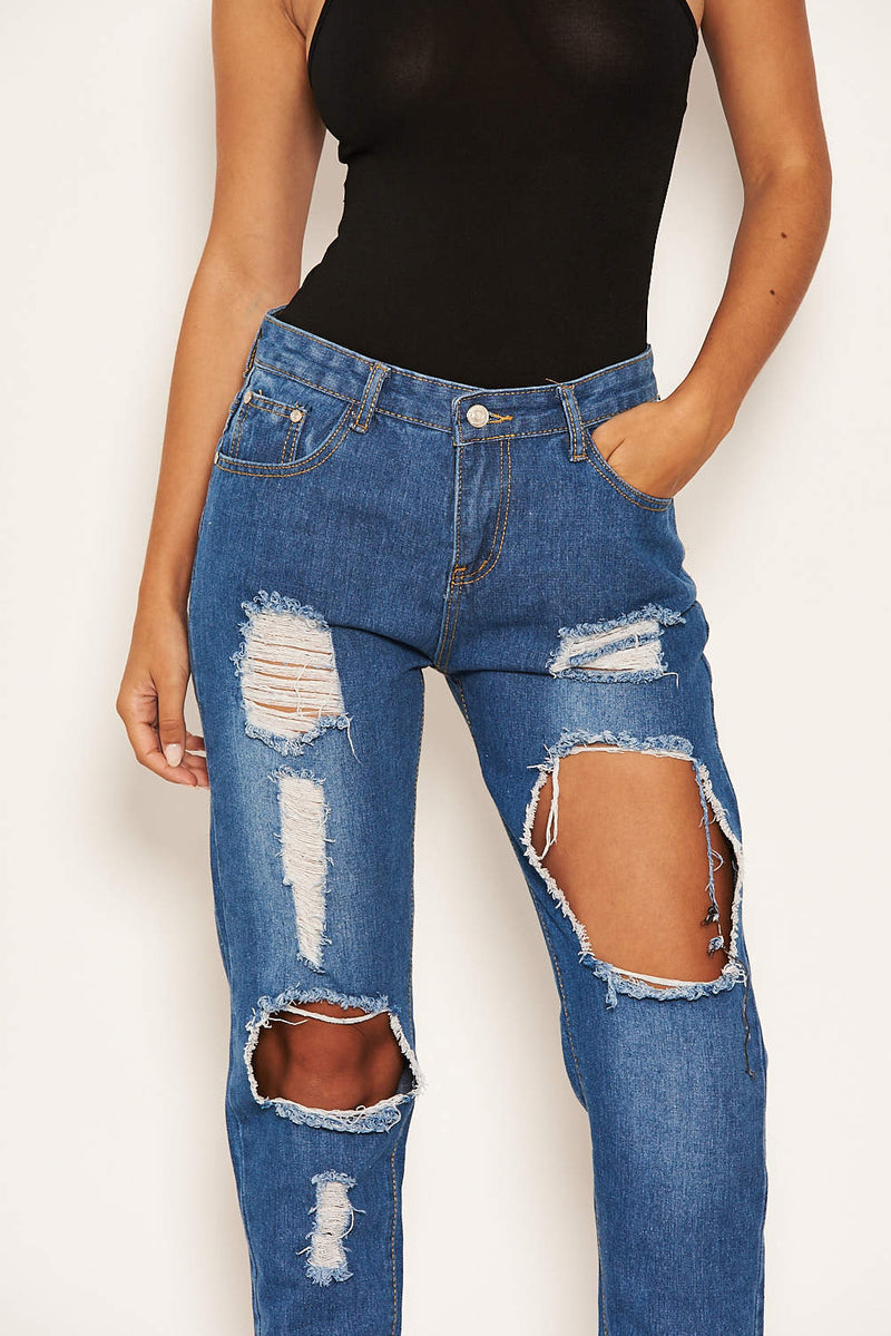 Blue Ripped Mom Jean