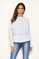 Blue Long Sleeve Pleated Top