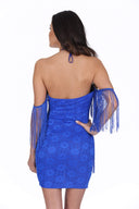 Blue Tassel Detail Cold Shoulder Mini Dress