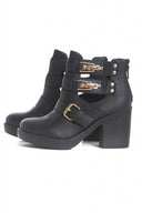 Cut Out Buckle Heeled Ankle Boot