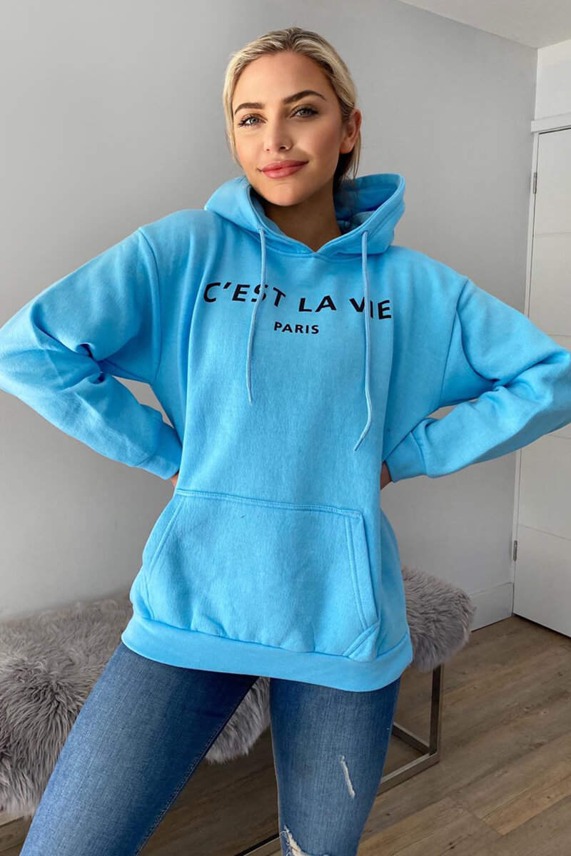 Baby Blue Cest La Vie Oversized Hoodie