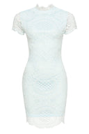 Baby Blue High Neck Lace Mini Dress