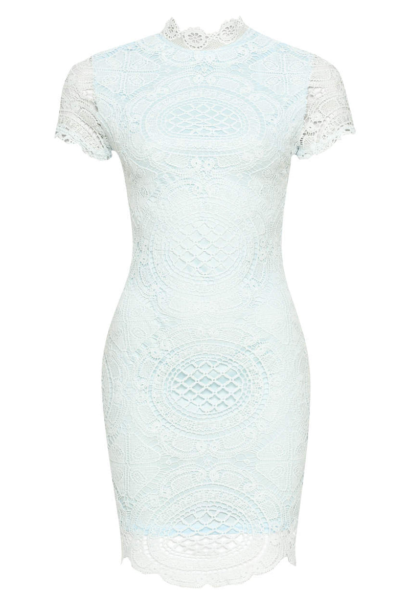 Baby Blue High Neck Lace Mini Dress AX Paris Baby Blue High Neck Lace Mini Dress AX Paris