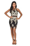 Black and Gold Mesh Embroidered Dress