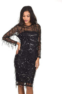 Black 3/4 Sleeve Sequin Dress