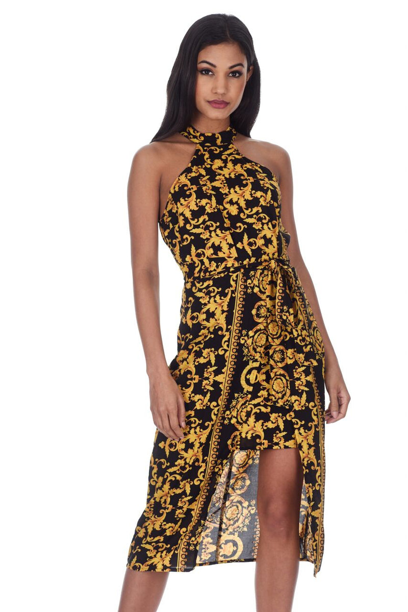 Black And Gold Patterned Midi dress