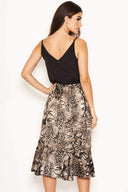 Black And Grey Animal Print 2 In 1 Frill Hem Midi Dress