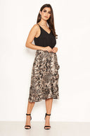 Black And Grey Animal Print 2 In 1 Frill Hem Midi Dress