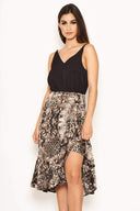 Black And Grey Animal Print 2 In 1 Frill Hem Midi Dress