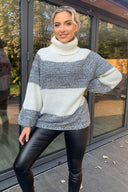 Black And Ivory Block Colour Knitted Jumper