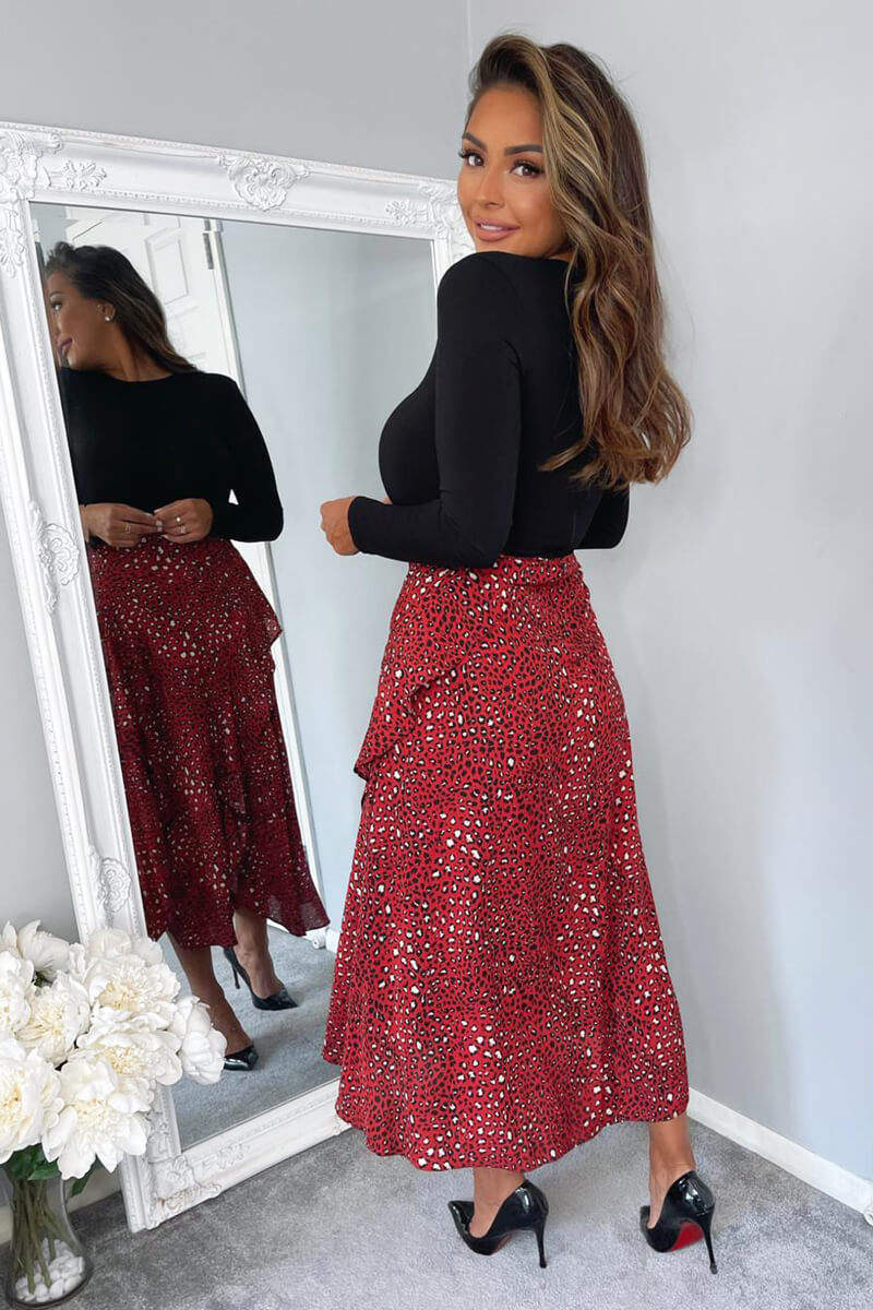 Black And Red 2 in 1 Animal Printed skirt Midi Dress