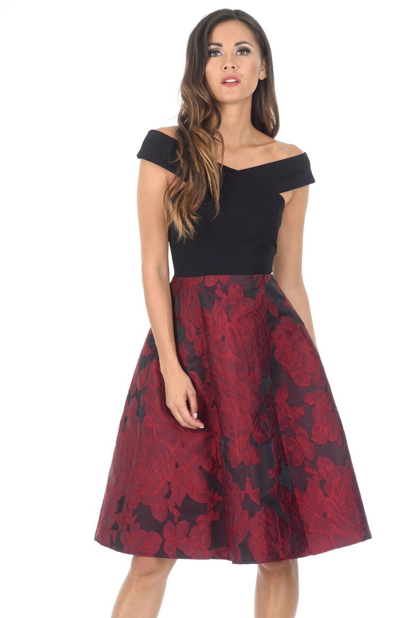 Black And Red Contrast 2 In 1 Floral Dress – AX Paris