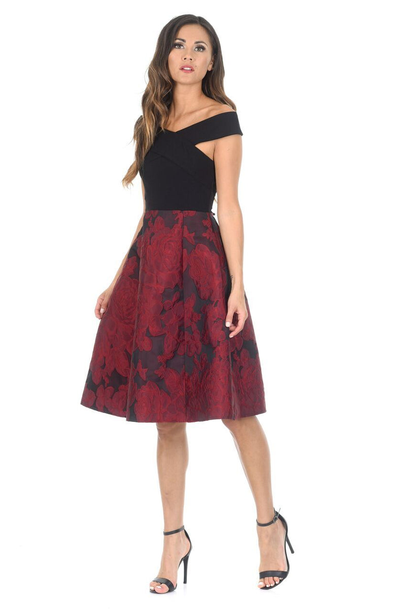 Black And Red Contrast 2 In 1 Floral Dress