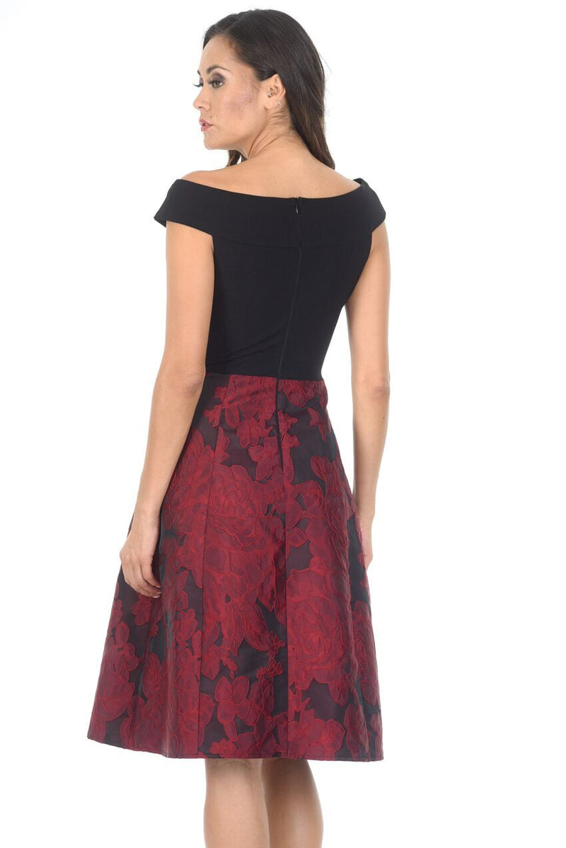 Black And Red Contrast 2 In 1 Floral Dress