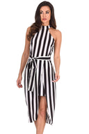 Black And White High Neck Striped Dress