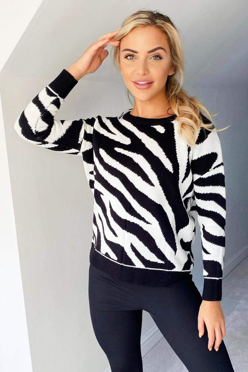 Black And White Zebra Knitted Jumper