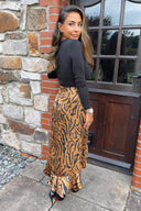 Black Animal Print 2 in 1 Long Sleeve Midi Dress