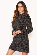 Black Polka Dot High Neck Dress