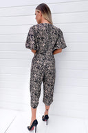 Black Animal Printed Wrap Tie Waist Jumpsuit